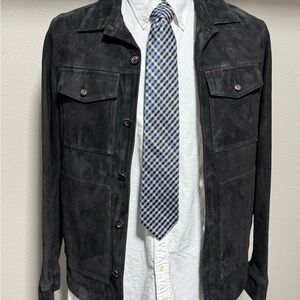 Isaia Black Suede Button-Front Jacket